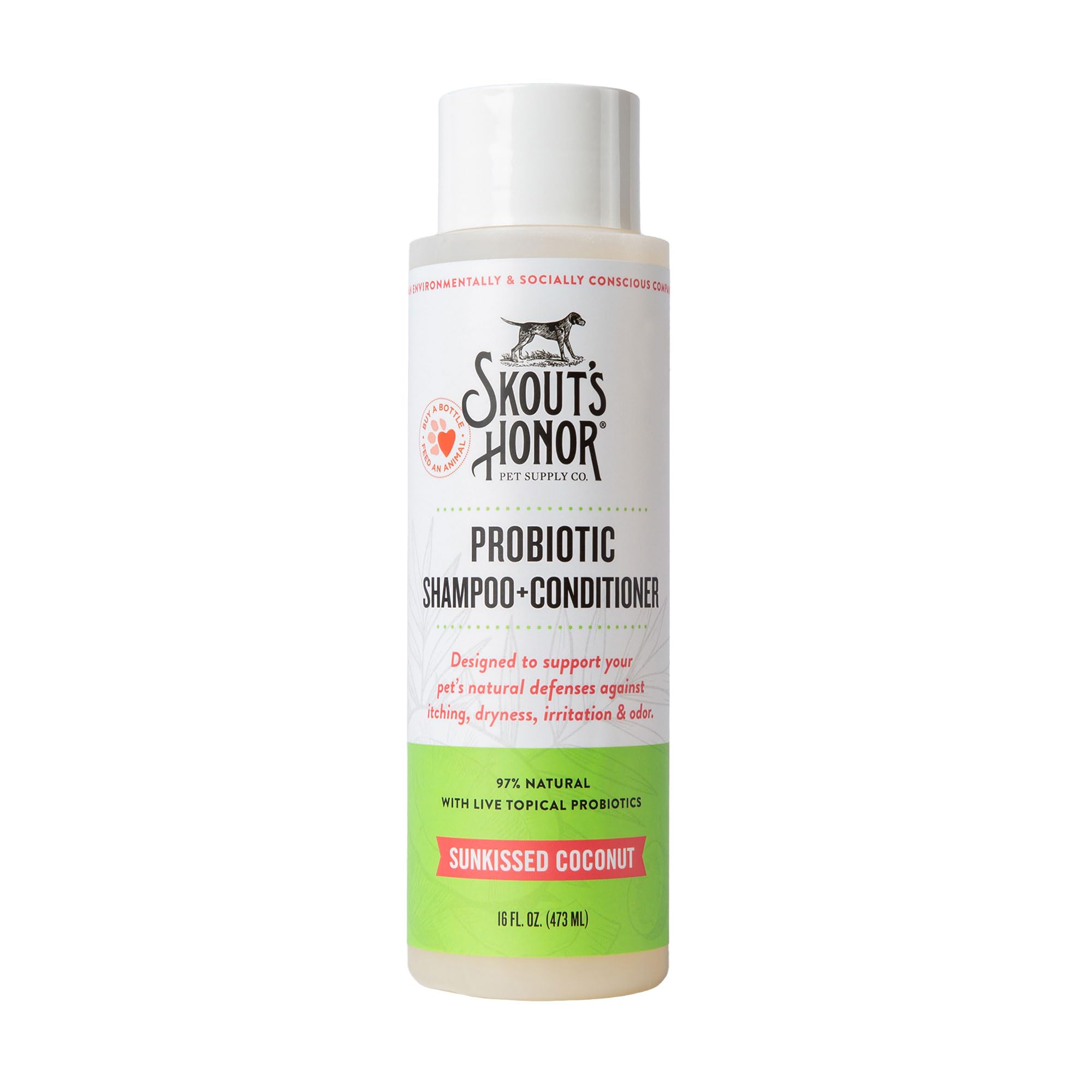 Skout's Honor probiotic dog shampoo avocado oil 16oz – gentle cleansing for a healthy coat.