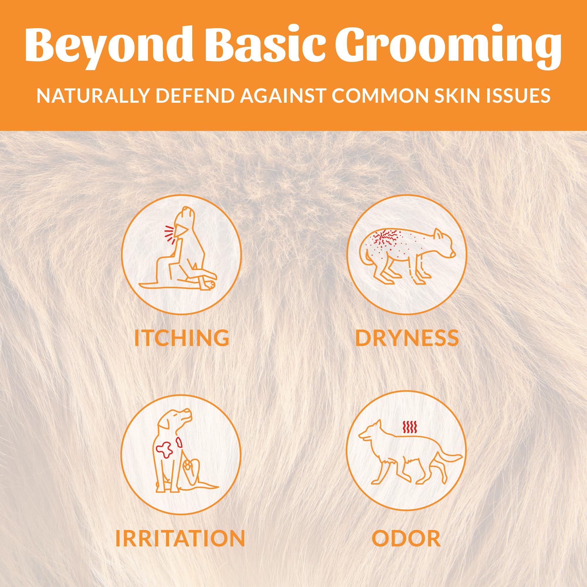 Skout's Honor probiotic dog shampoo label detail highlighting avocado oil benefits.