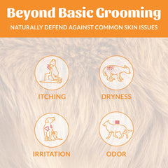 Skout's Honor probiotic dog shampoo label detail highlighting avocado oil benefits.