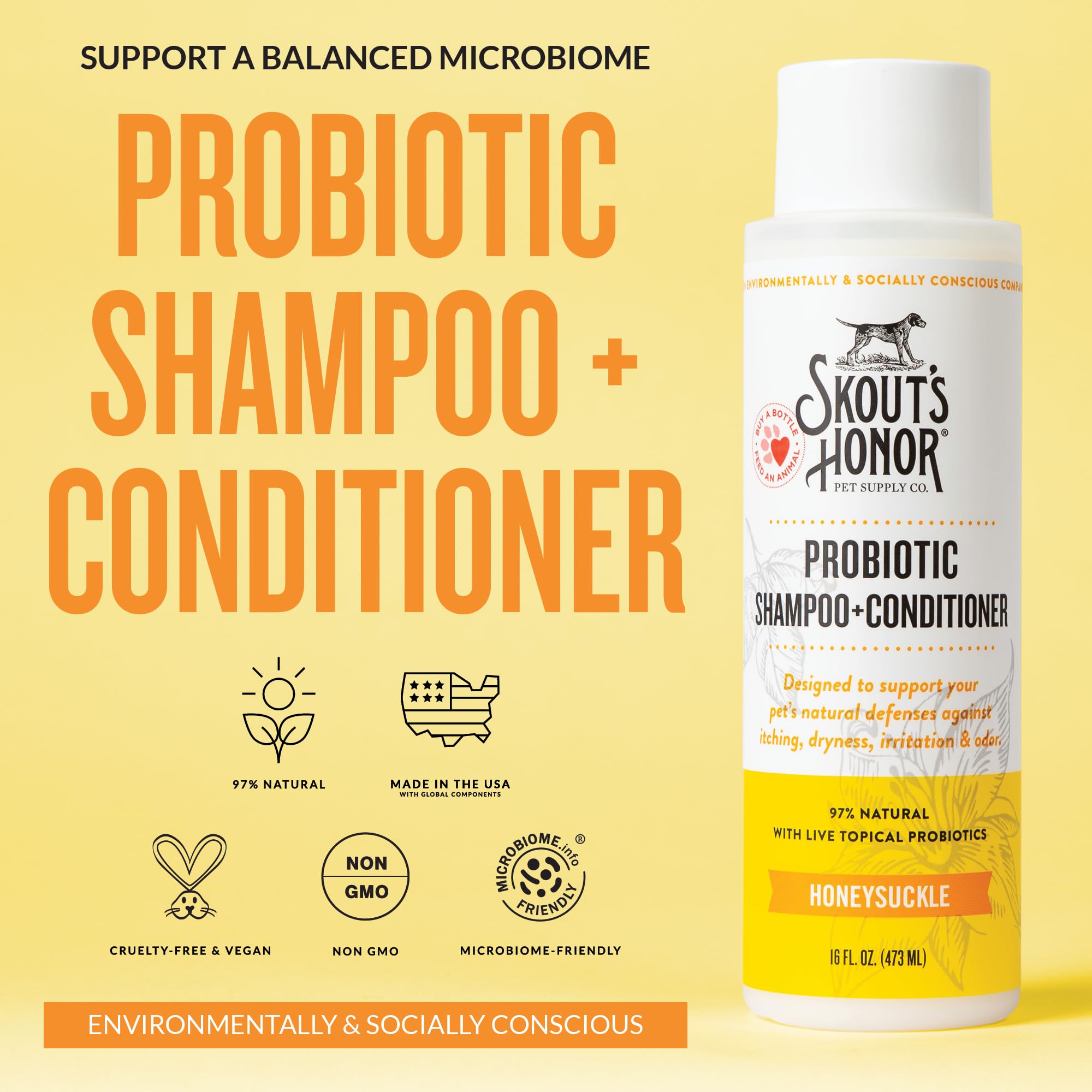 Skout's Honor probiotic dog shampoo lather closeup for soothing balanced skin.