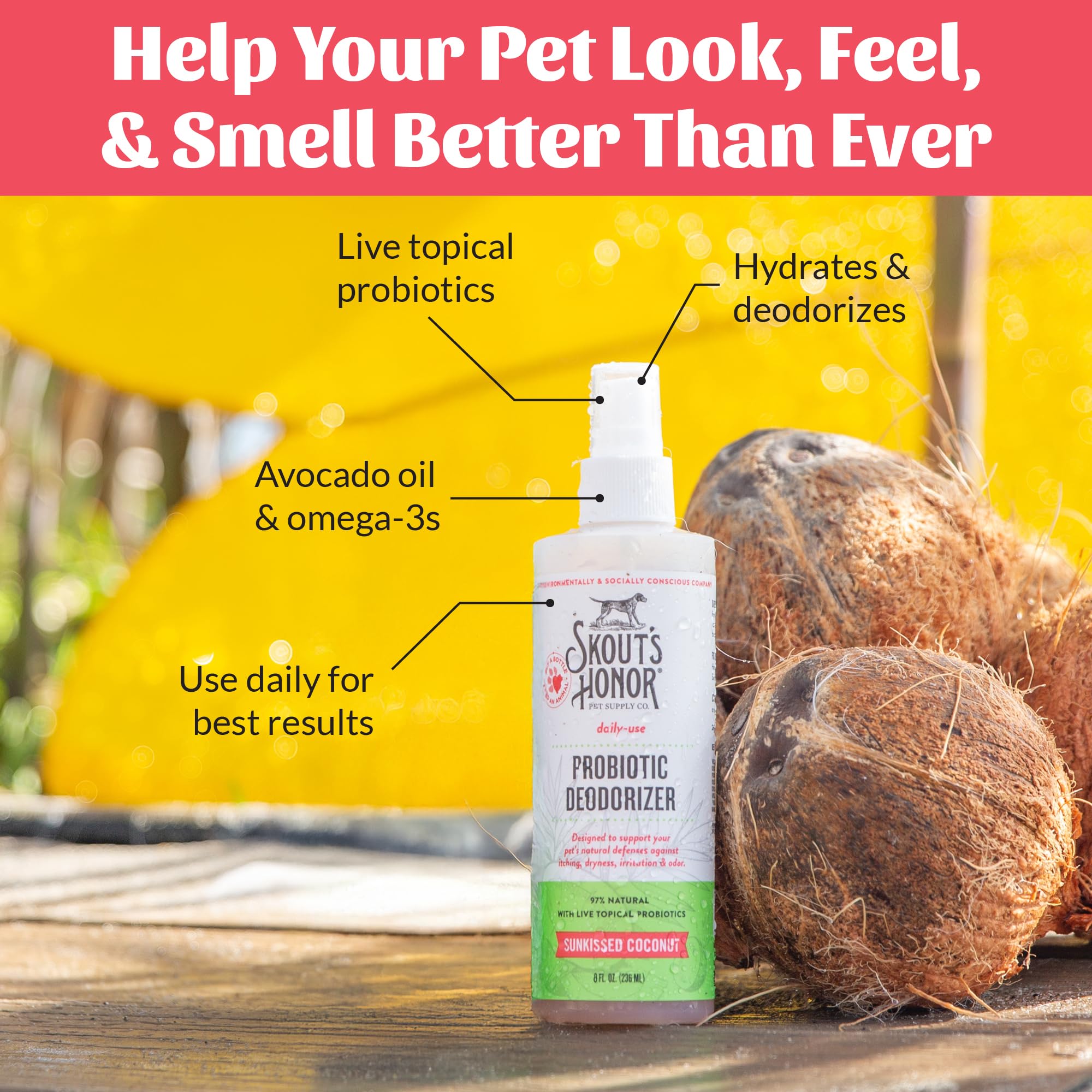 Ingredient closeup featuring avocado oil supports coat nourishment.