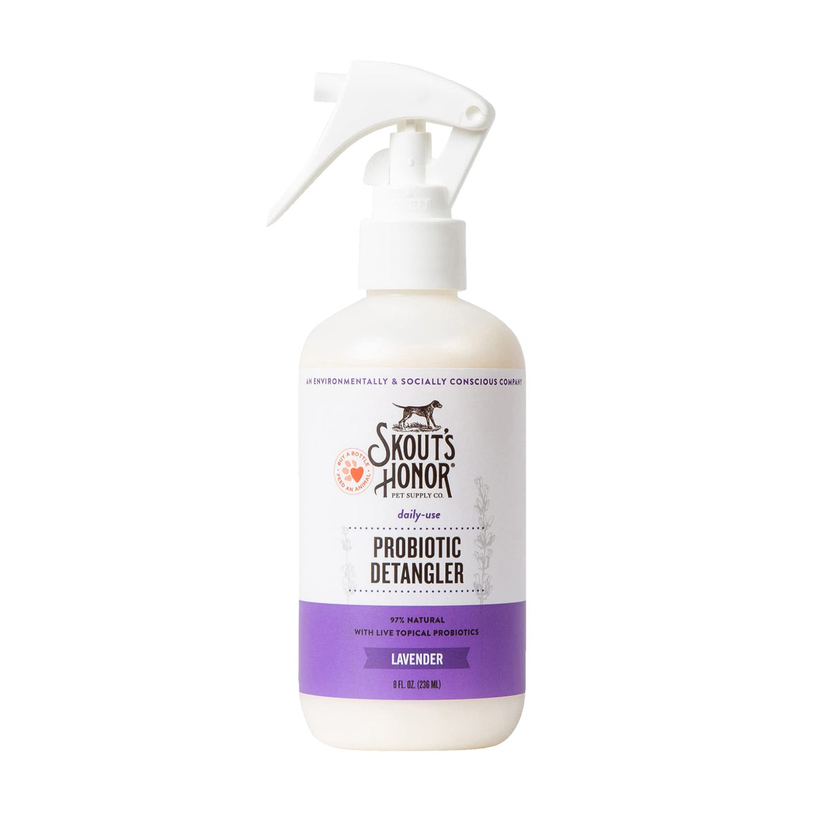 Skout's Honor Probiotic Pet Detangler spray bottle with avocado oil for hydrated coat