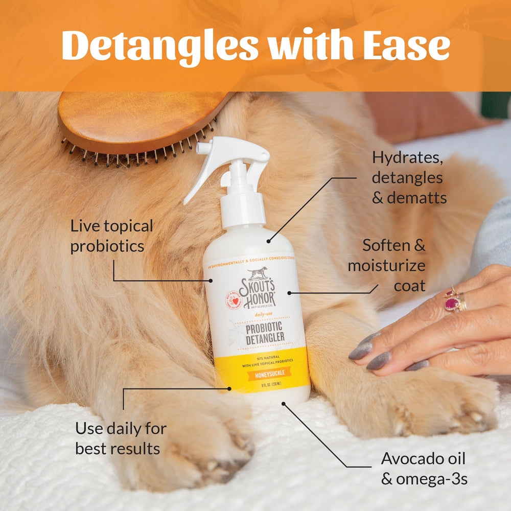Skout's Honor cruelty-free detangler for ethical pet care.