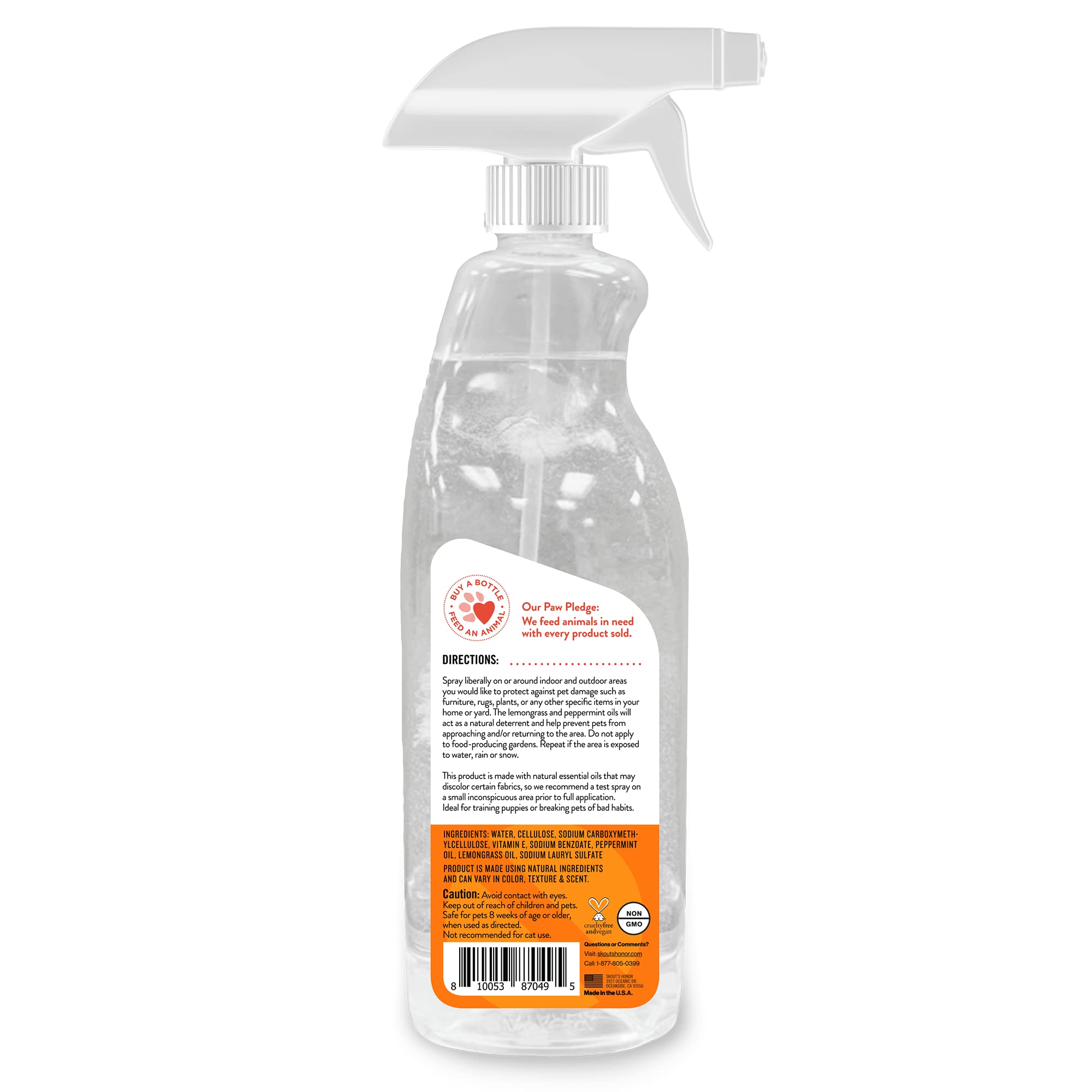 SKOUT'S HONOR Stay Off! spray in action deterring dogs from specific spots.