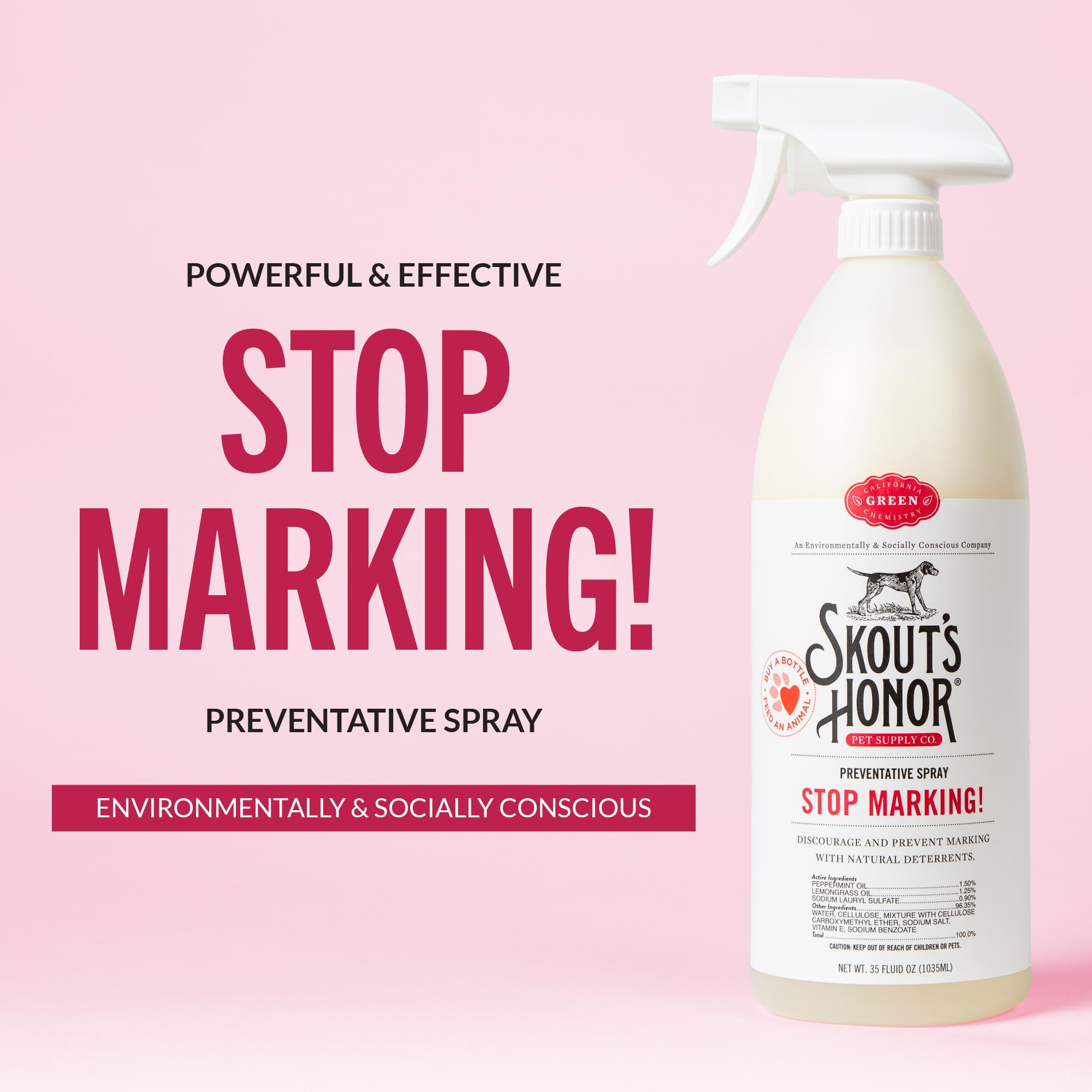 Skout's Honor Stop Marking label close-up showing natural ingredients