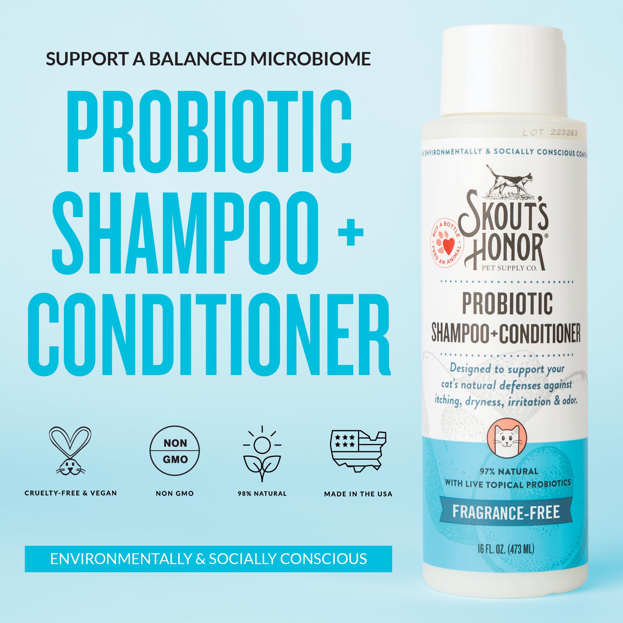 Skout's Honor Unscented Probiotic Cat Shampoo foam texture ready to lather.