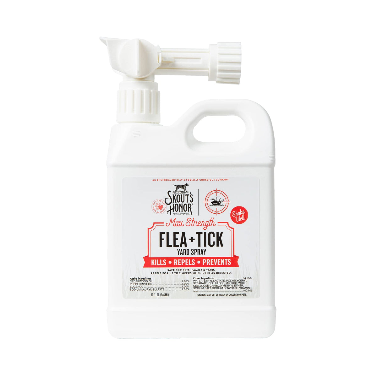 Skout's Honor Yard Spray bottle protects lawns from fleas, ticks, and mosquitoes.