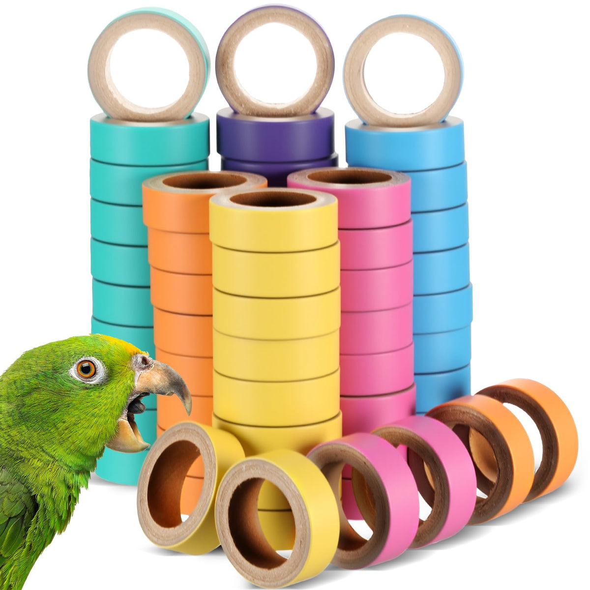 Skyygemm Parrot Bagels 60-pcs package with colorful chew rings for medium to large birds