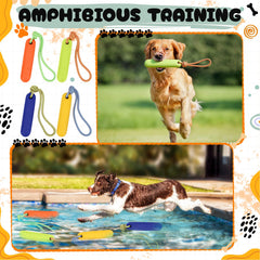 Skylety blue floating dog toy with rope for quick returns.