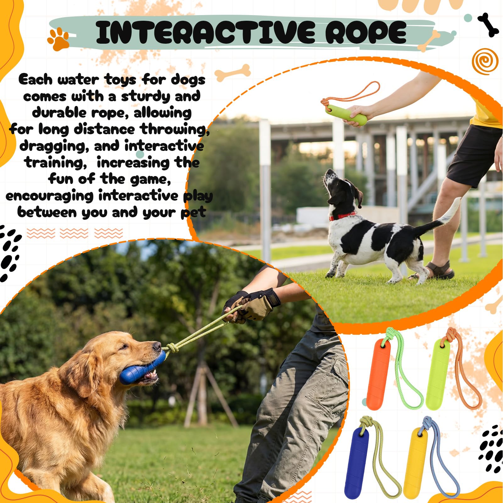 Skylety green floating dog toy with rope for long-distance throws.
