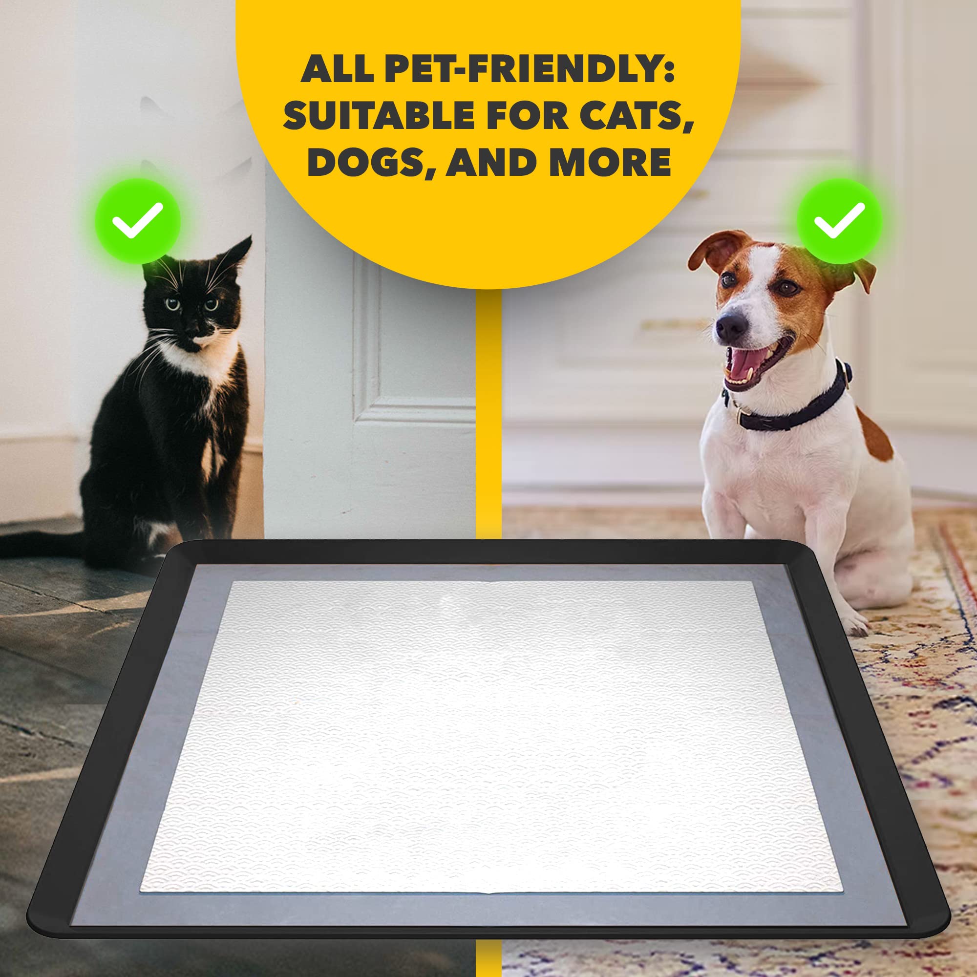 Skywin TidyFriend tray blends with indoor flooring while protecting surfaces.