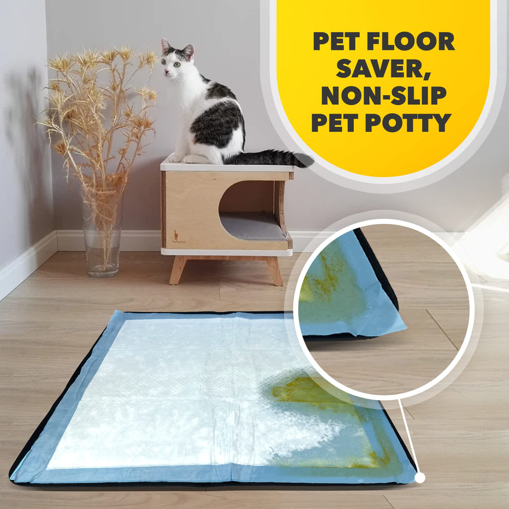 Skywin TidyFriend protects floors on carpet or wood with raised edge containment.