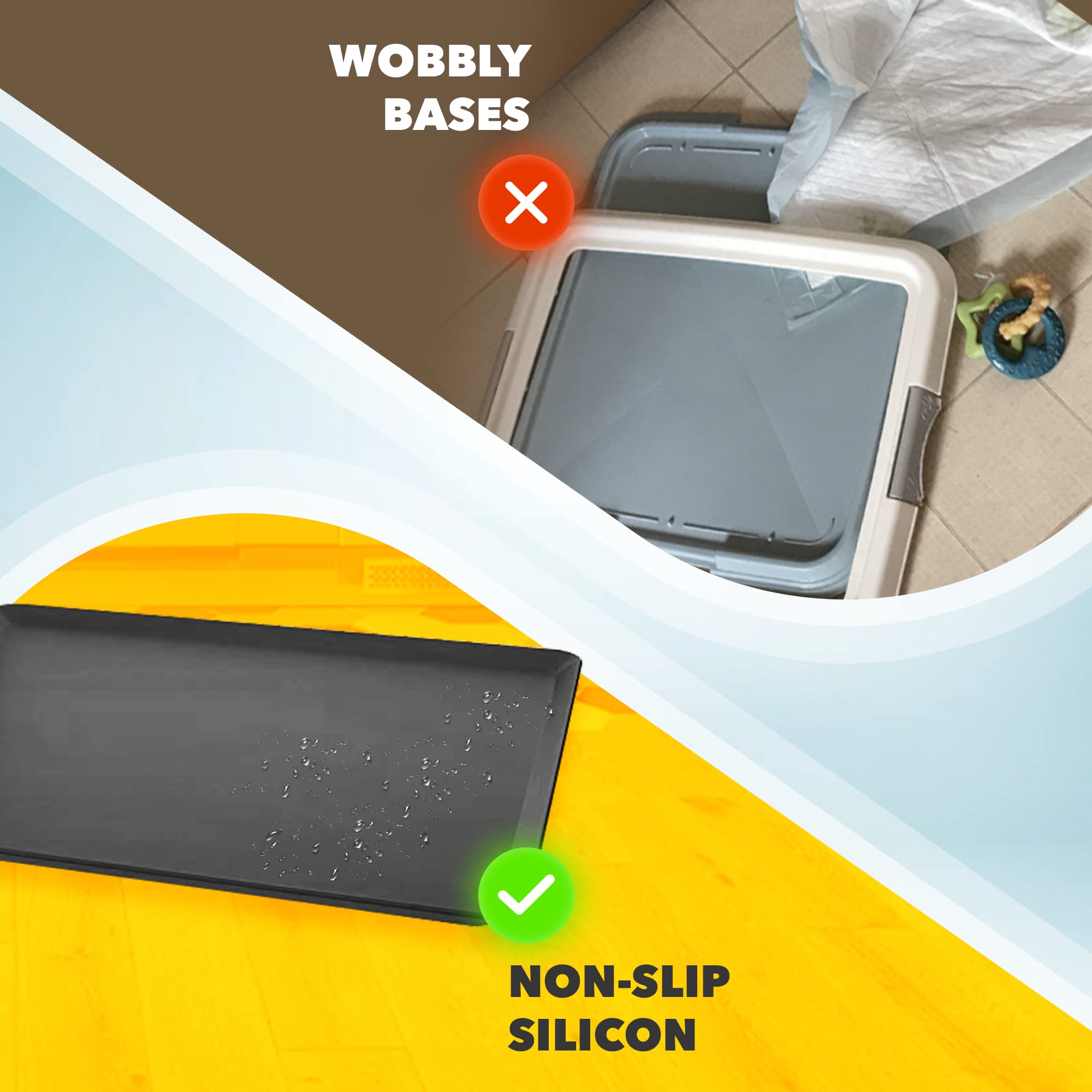 Skywin TidyFriend raised edges tray helps contain leaks during potty training.