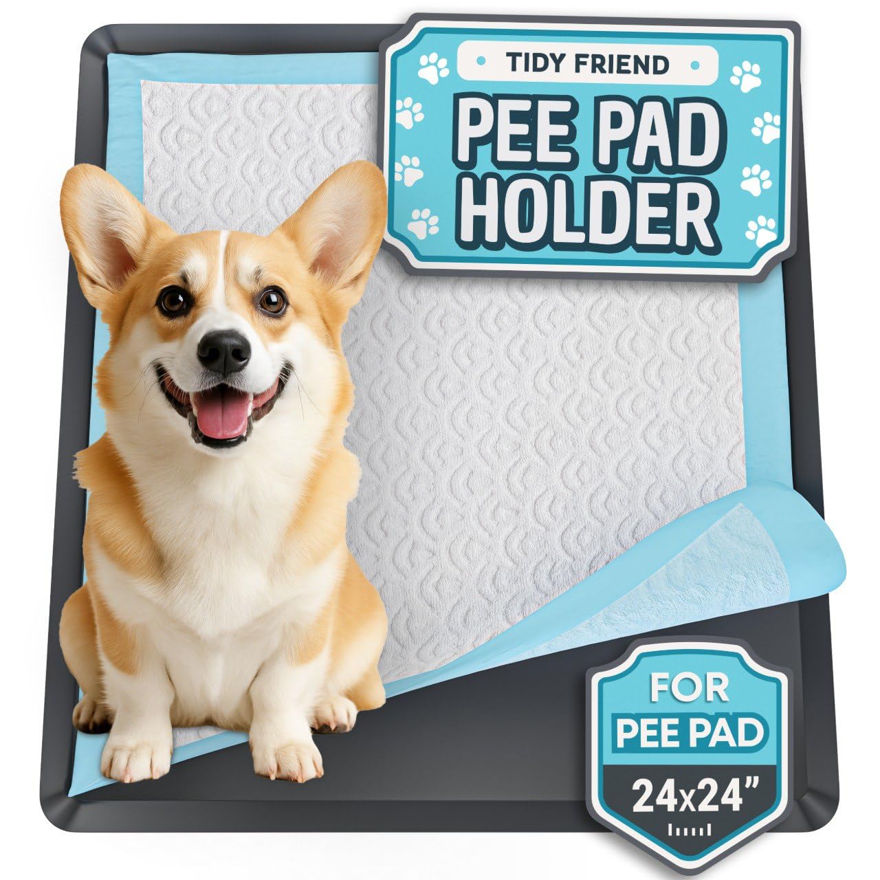 Skywin TidyFriend 24x24 pee pad holder tray, top view, silicone surface for quick cleanup.