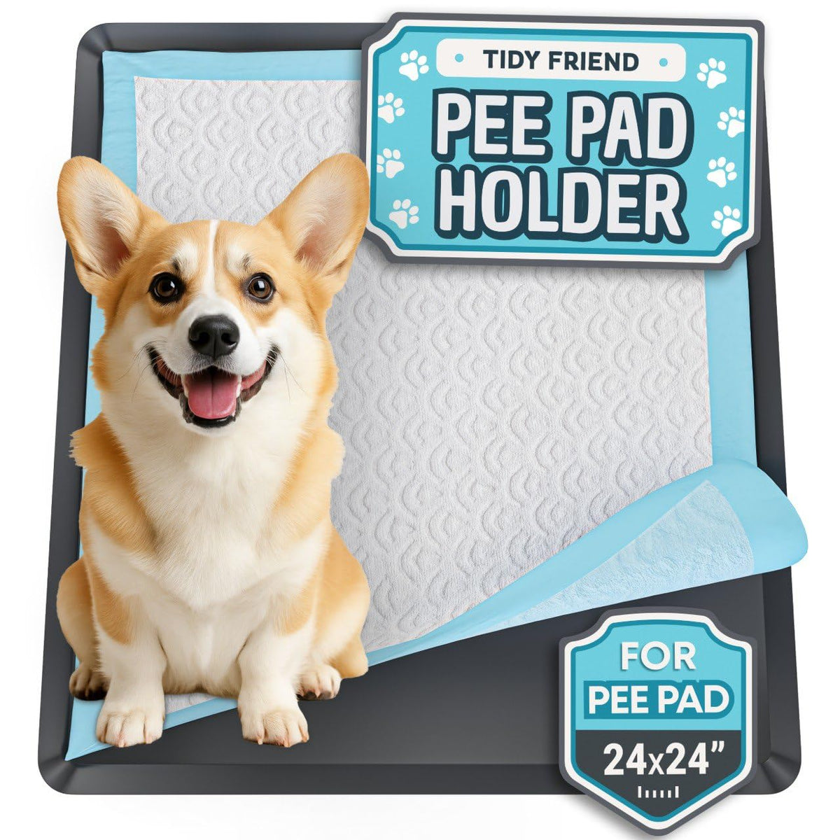 Skywin TidyFriend 24x24 pee pad holder tray, top view, silicone surface for quick cleanup.