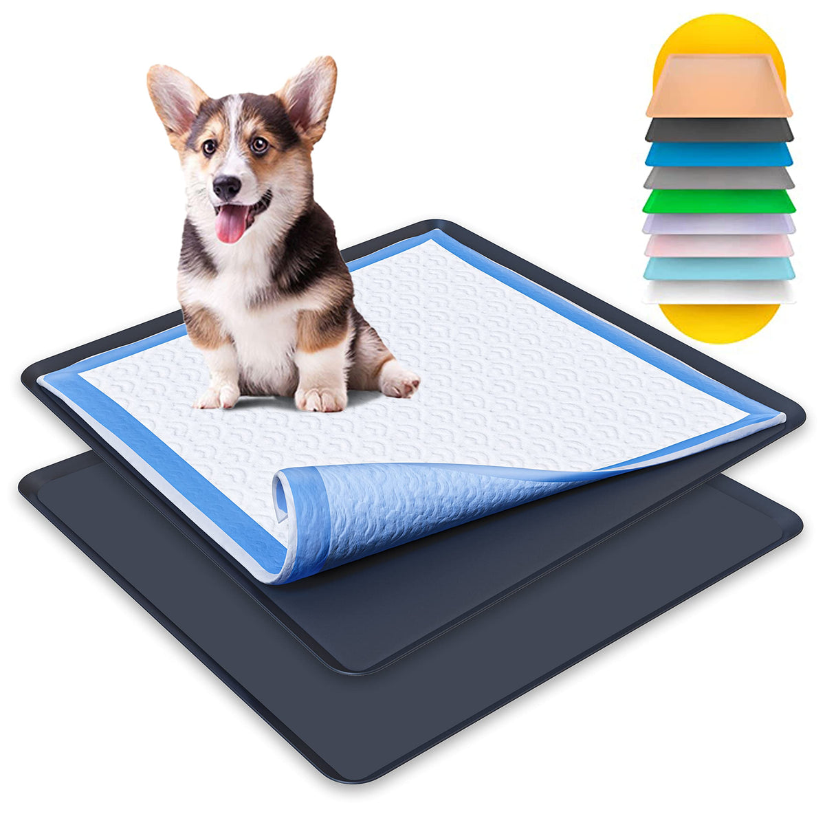 Skywin TidyFriend tray shown with 24x24 inch pad, highlighting floor protection and stability.