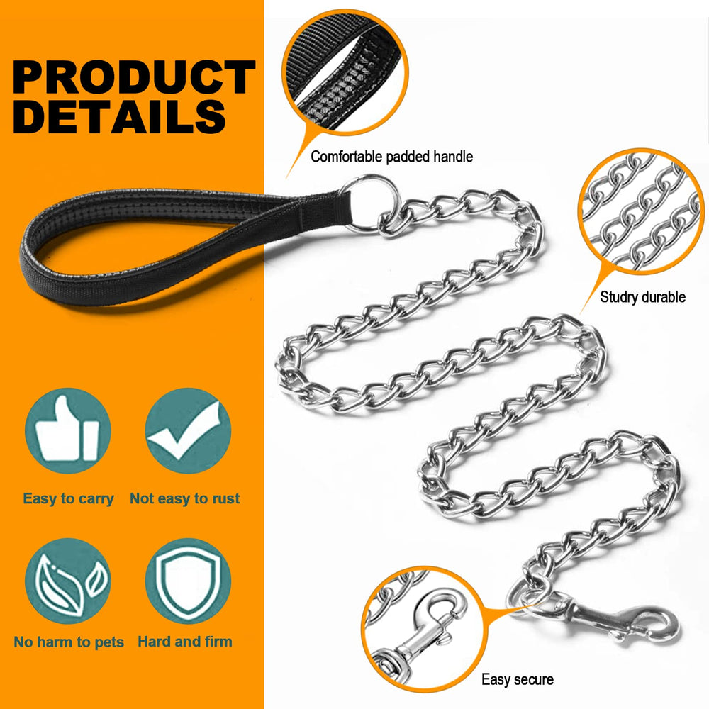 SLE chew-proof chain leash in metal design for strong bites and long-lasting use.