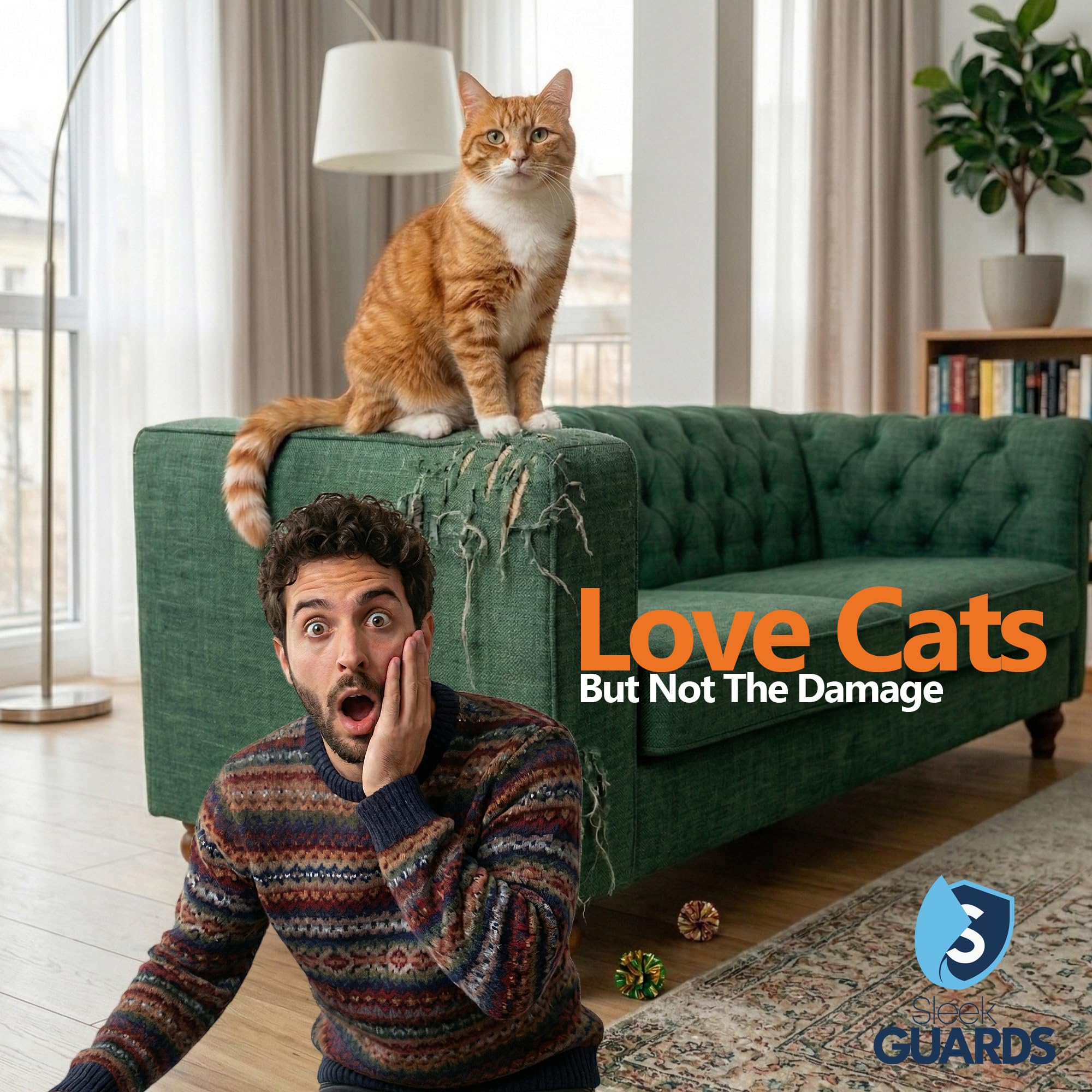 Easy cut-to-fit Sleek Guards for irregular sofa shapes.