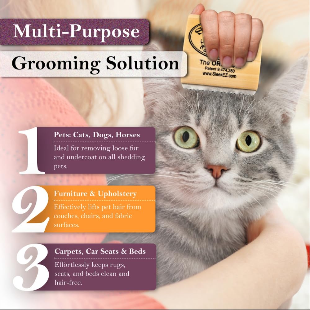 SleekEZ cat brush compact design for easy handling.