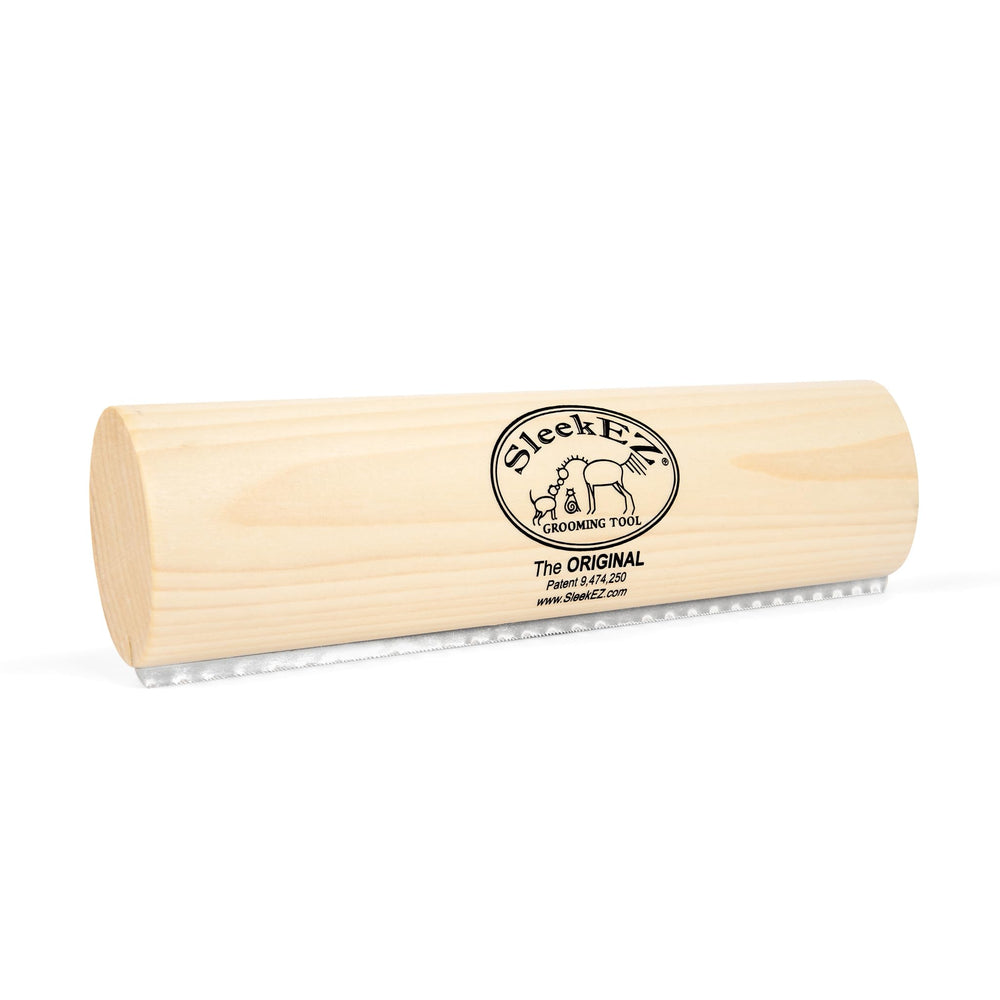 SleekEZ deshedding tool for horse grooming removes loose hair efficiently.