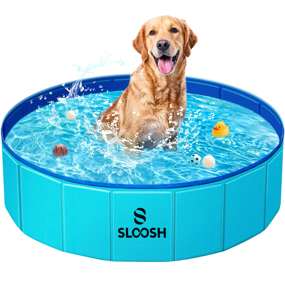 Sloosh dog pool folded for travel, compact storage and portability.