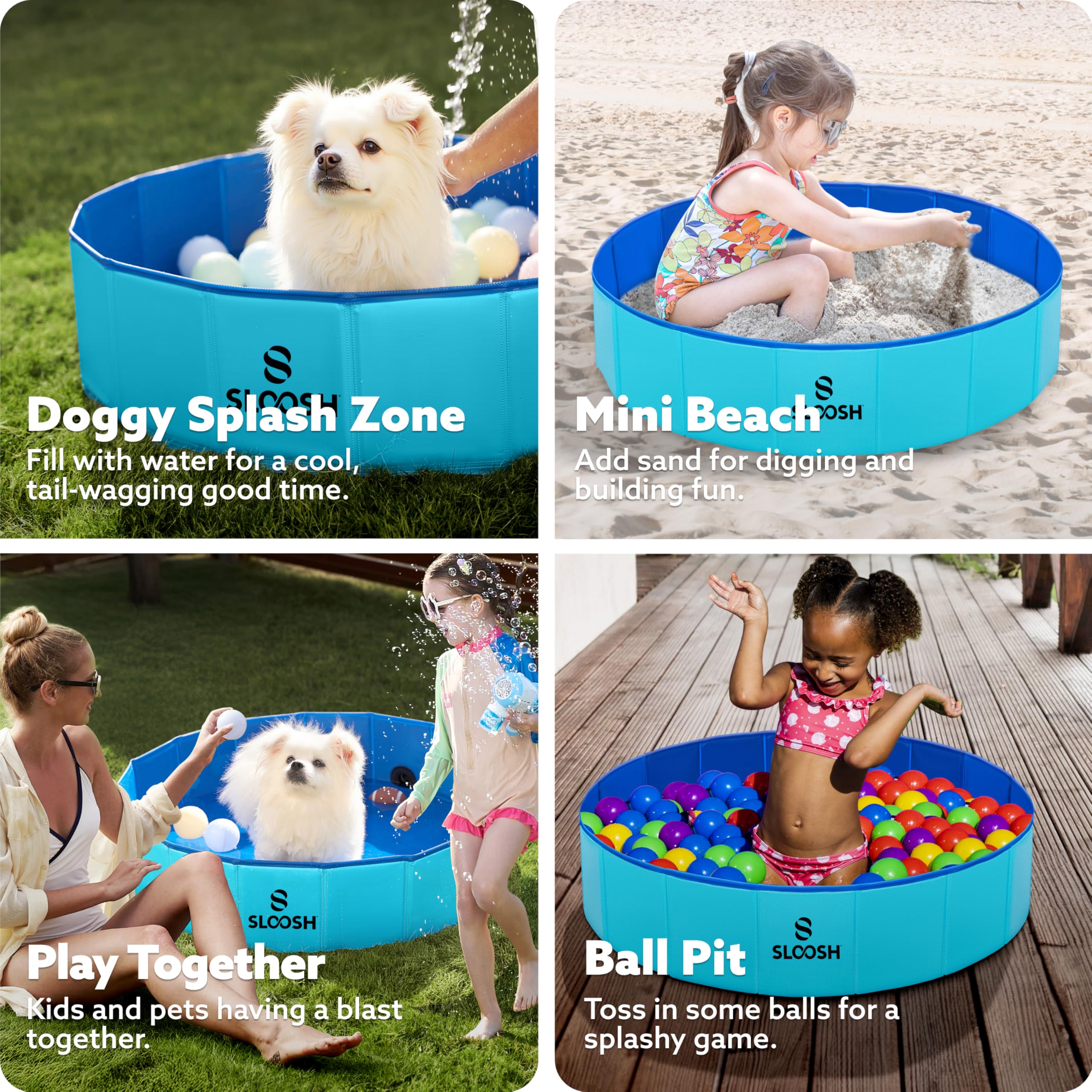 Sloosh dog pool doubles as a safe ball pit for kids.