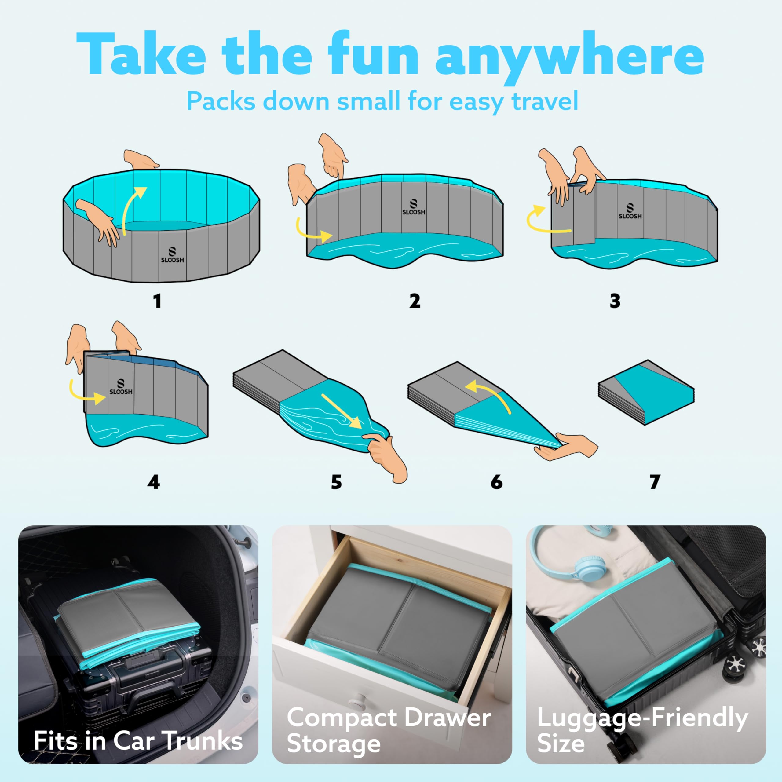 Sloosh foldable dog kiddie pool indoor-playtime option for rainy days and apartments.