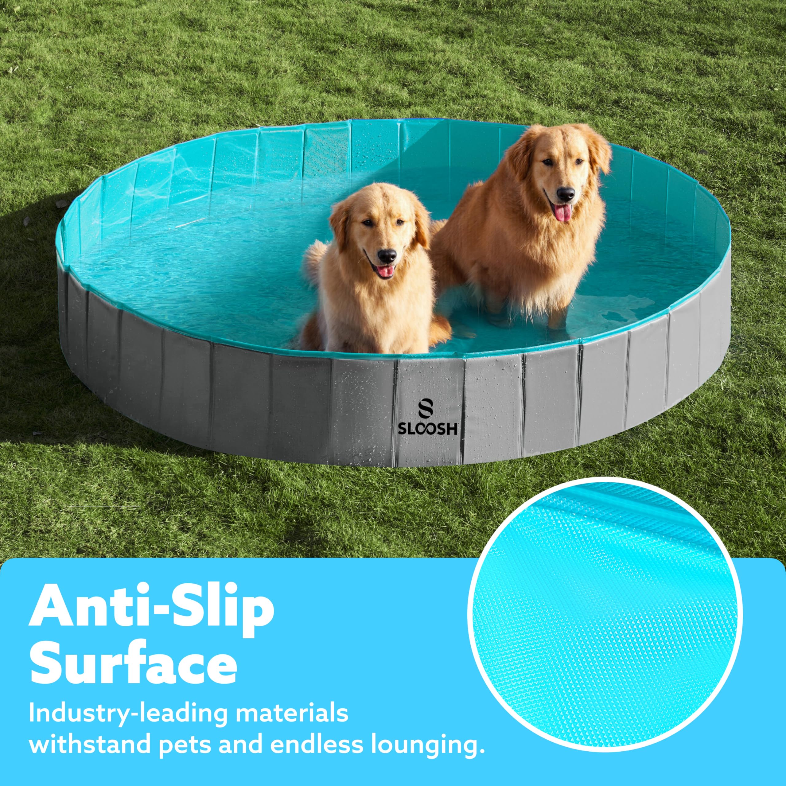 Sloosh foldable dog kiddie pool outdoor-backyard-use ready for sunny days and camping.