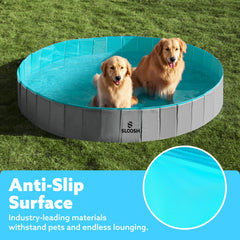 Sloosh foldable dog kiddie pool outdoor-backyard-use ready for sunny days and camping.