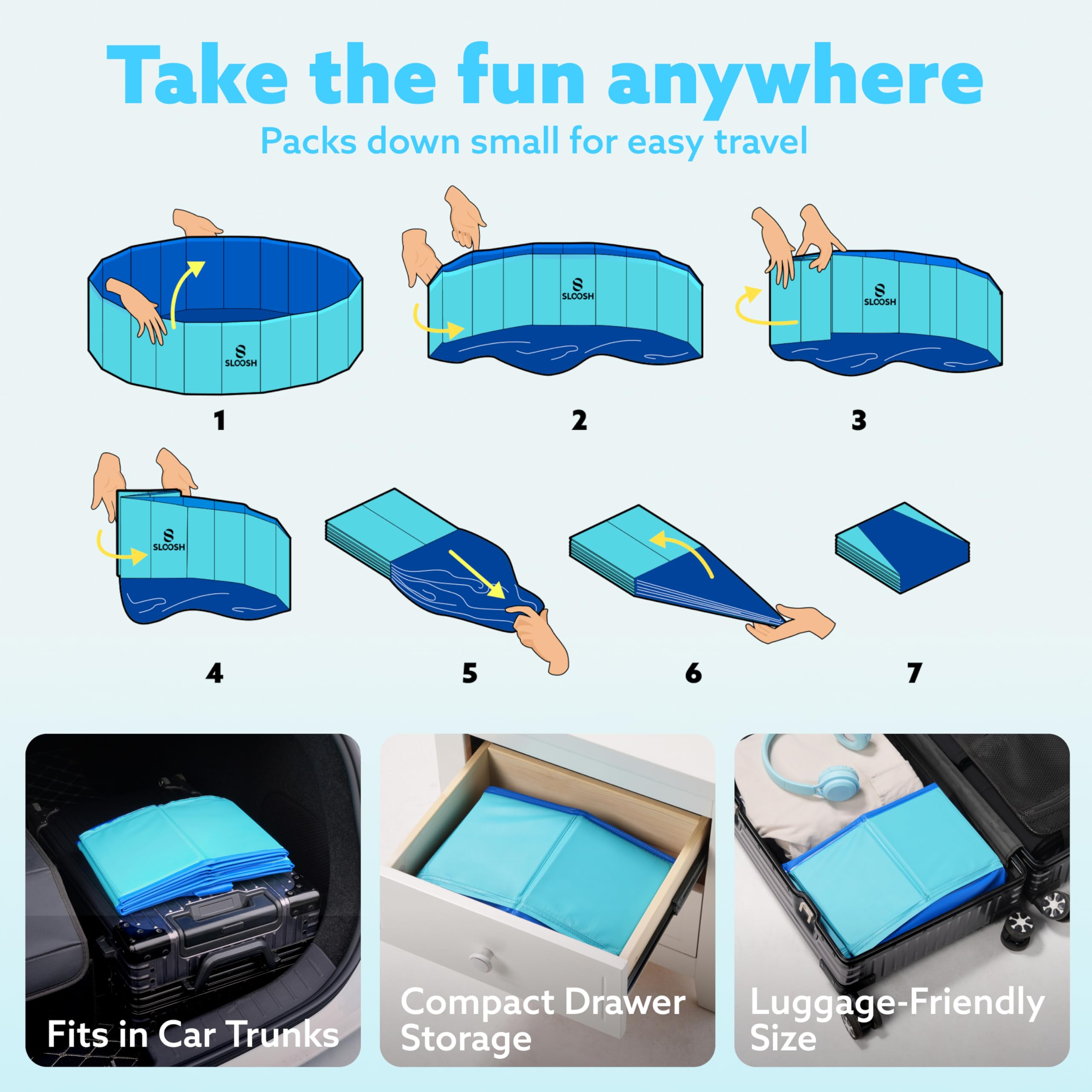 Sloosh Foldable Dog Pool indoor blue for homes and apartments
