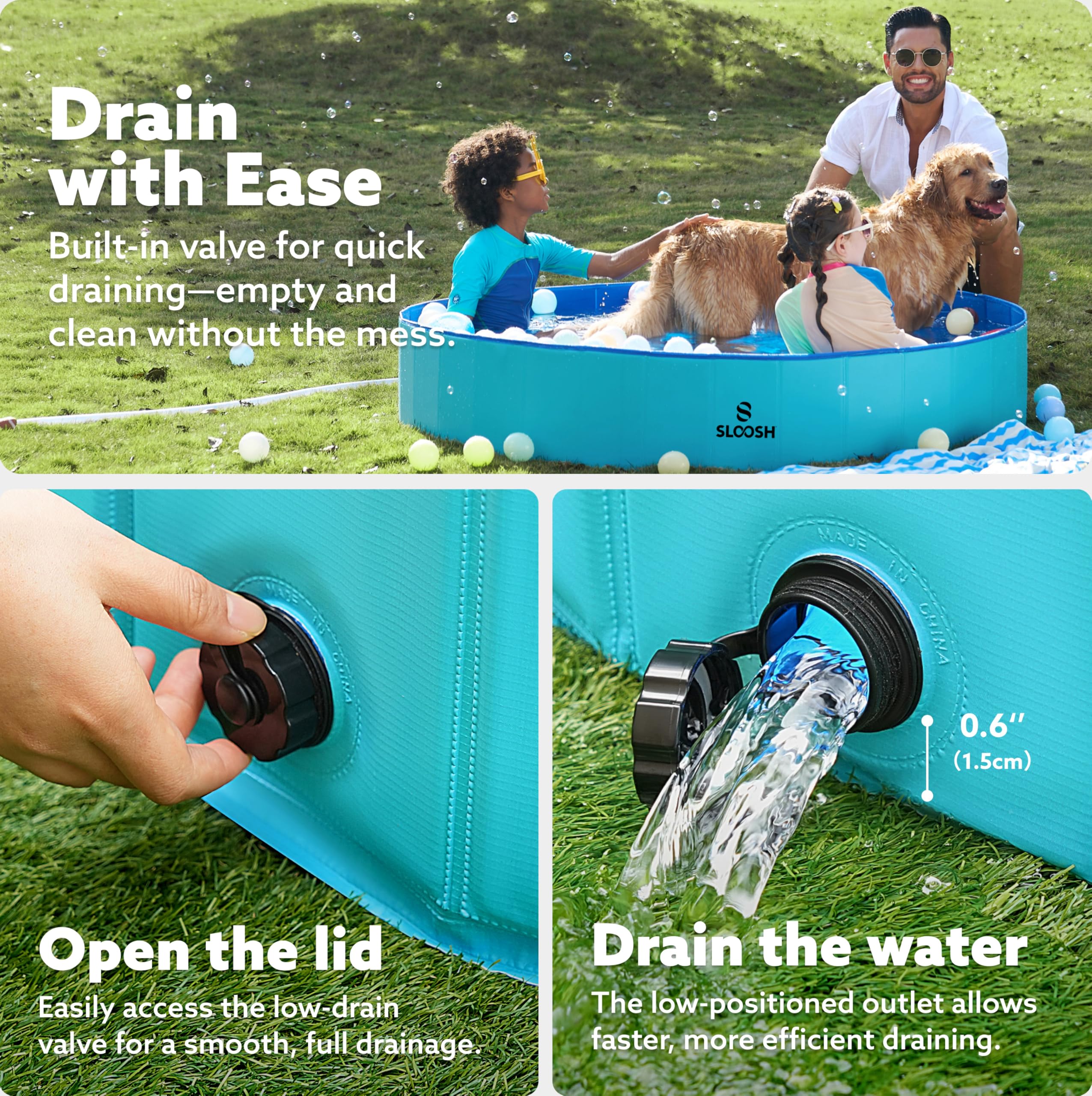 Sloosh Foldable Dog Pool folded for compact storage in blue