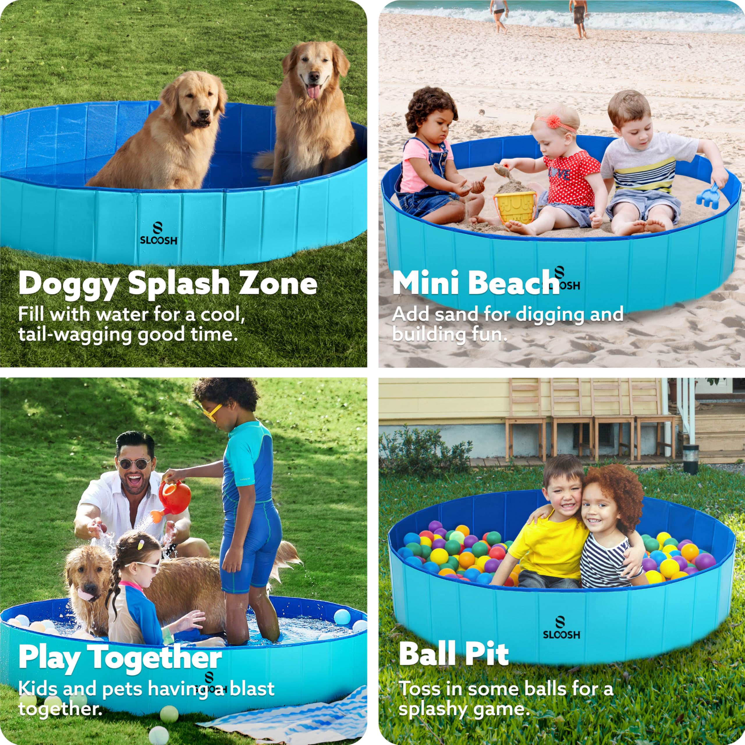 Sloosh Foldable Kiddie Pool blue doubles as ball pit for pets