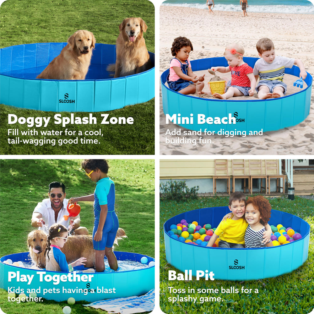 Sloosh Foldable Kiddie Pool blue doubles as ball pit for pets