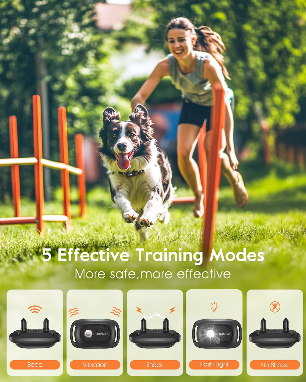 SLOPEHILL collar with 2-channel system enables simultaneous training for two dogs.