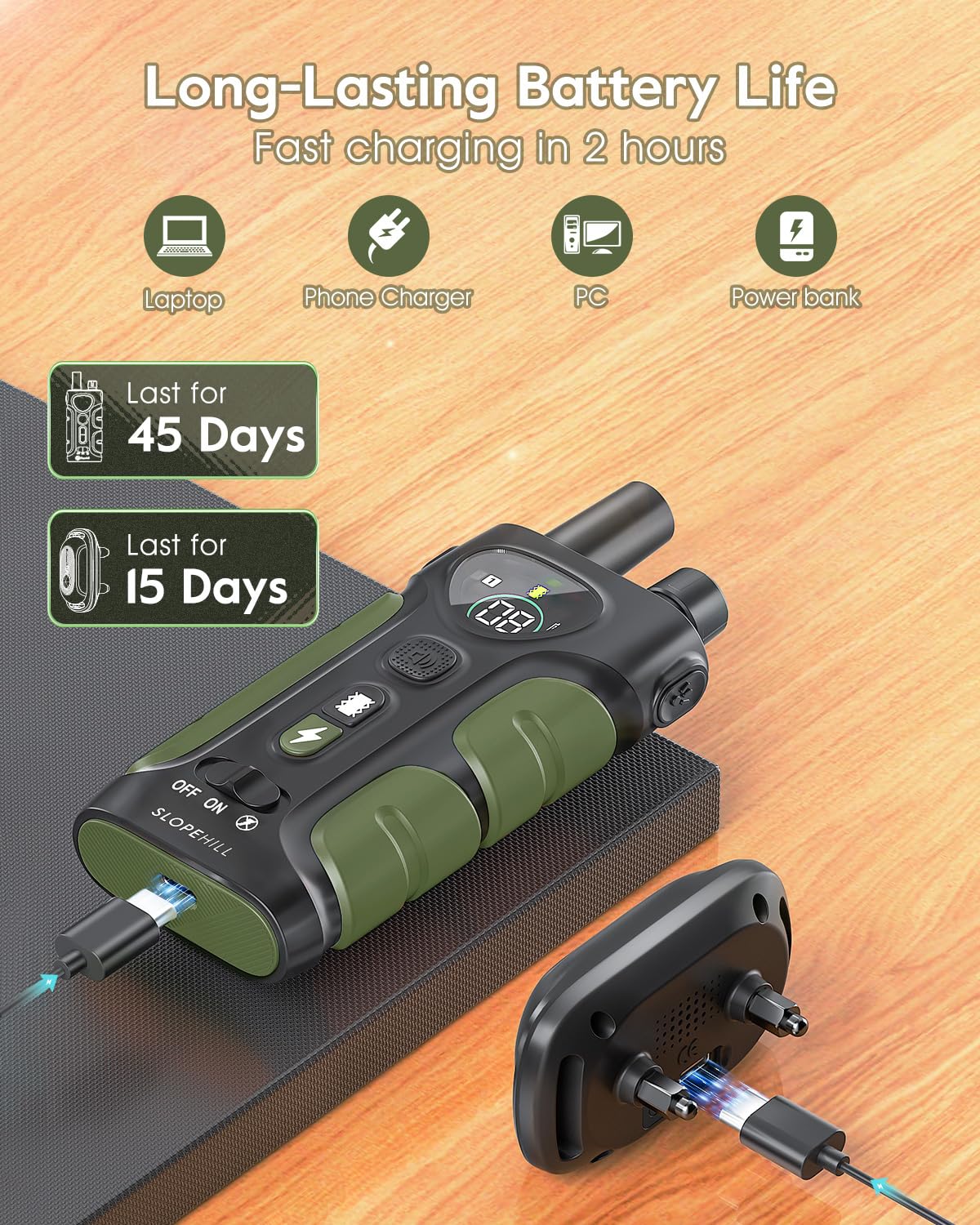 SLOPEHILL dual-channel design enables training two dogs