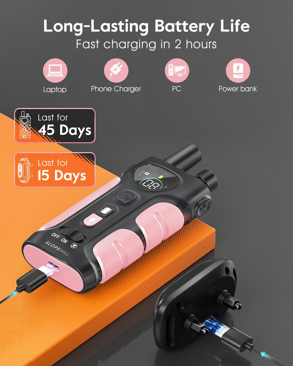 SLOPEHILL rechargeable battery lasts up to 15–20 days