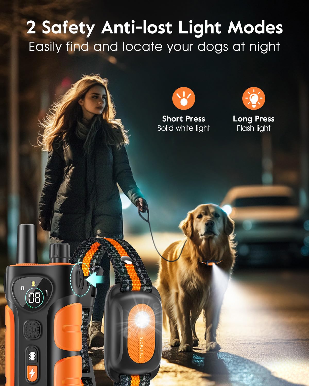 SLOPEHILL IP68 waterproof receiver worn on a dog for rain or splashes.