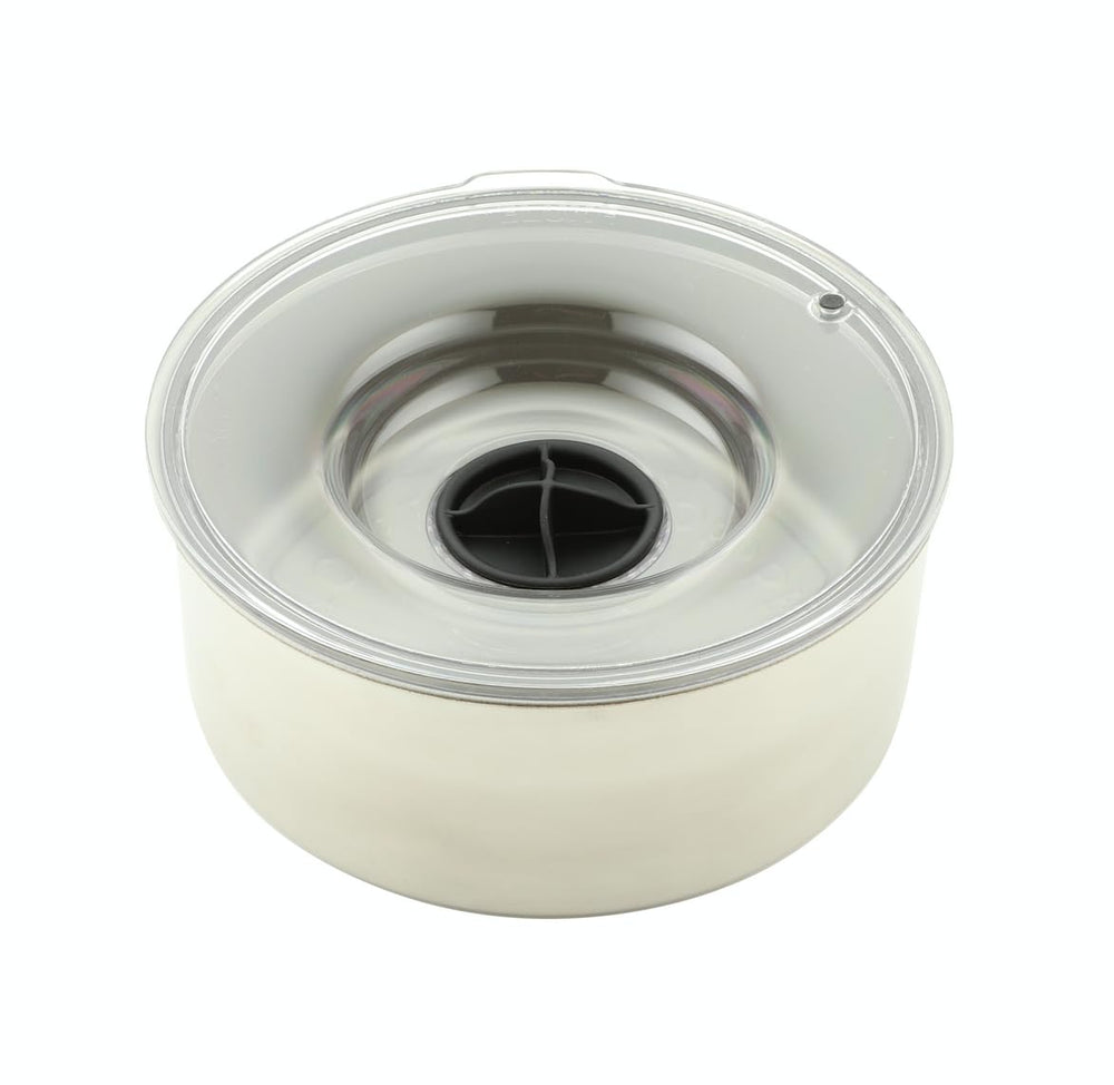 Durable stainless steel body and lid designed for travel and cleaning ease.