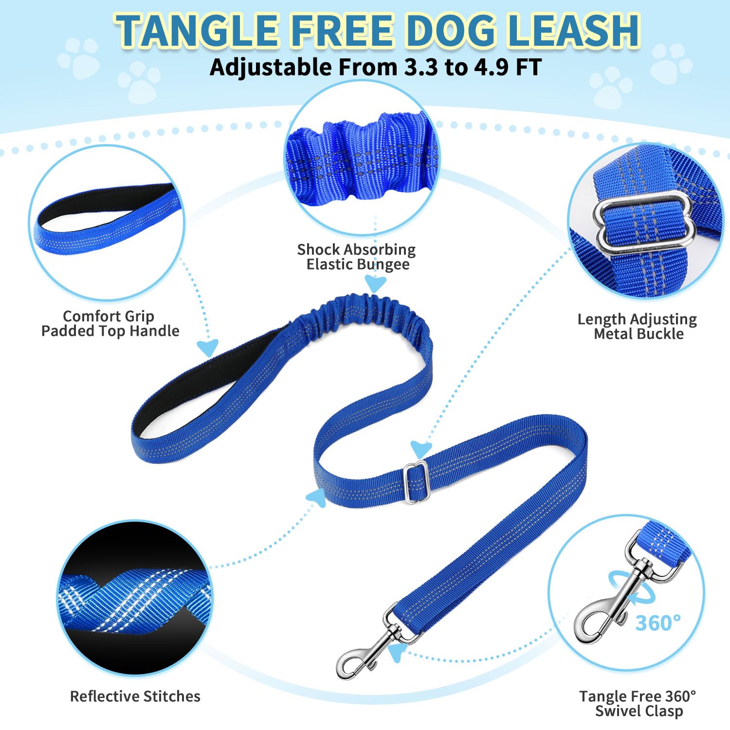 SlowTon 4 ft nylon leash with bungee helps reduce abrupt pulls