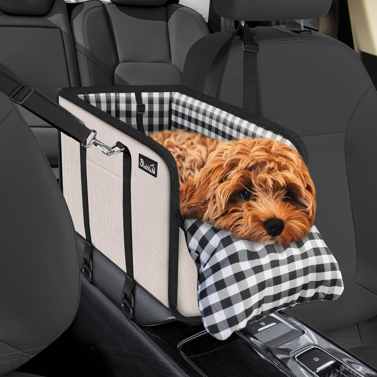 SlowTon console dog seat offers a center view for small dogs in the car