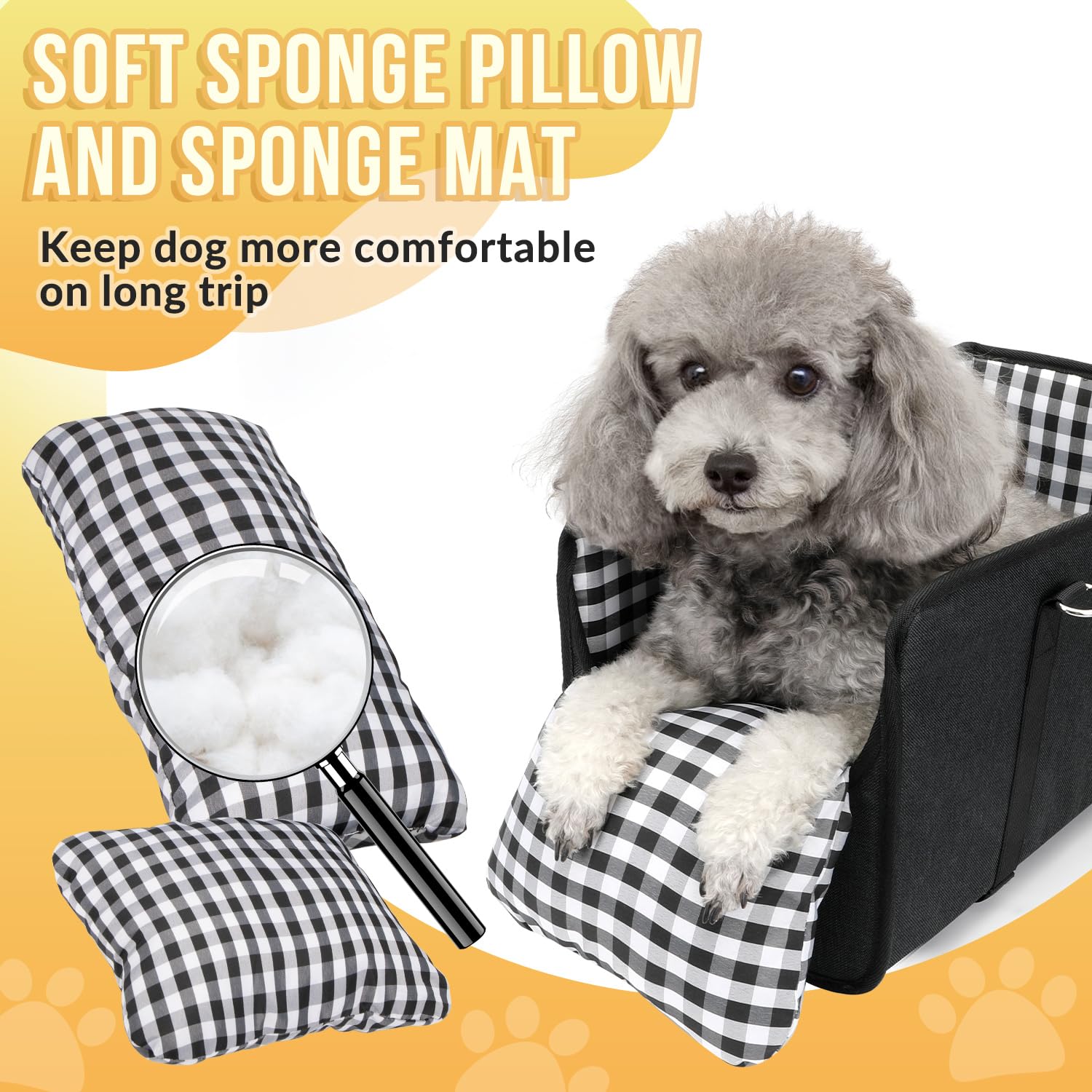 SlowTon console dog car seat featuring elastic straps securing to center console.