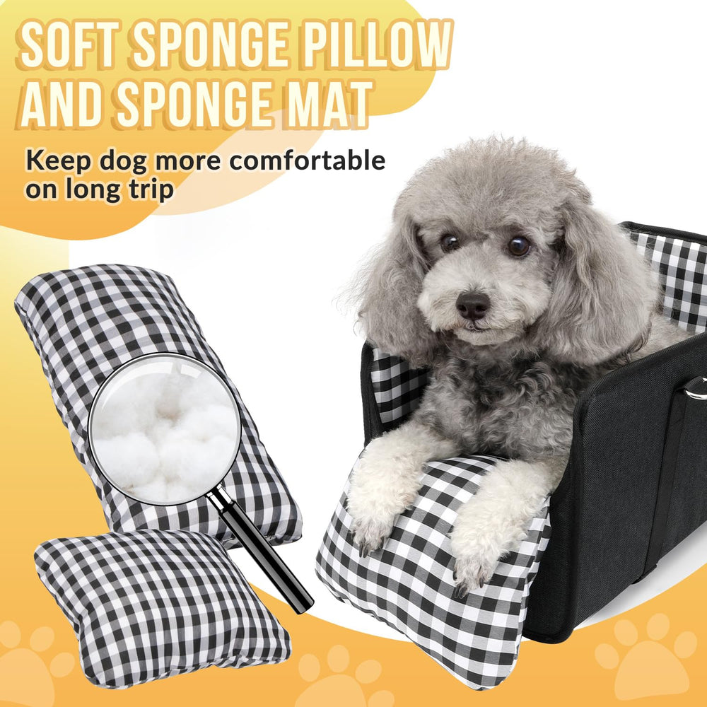 SlowTon console dog car seat featuring elastic straps securing to center console.