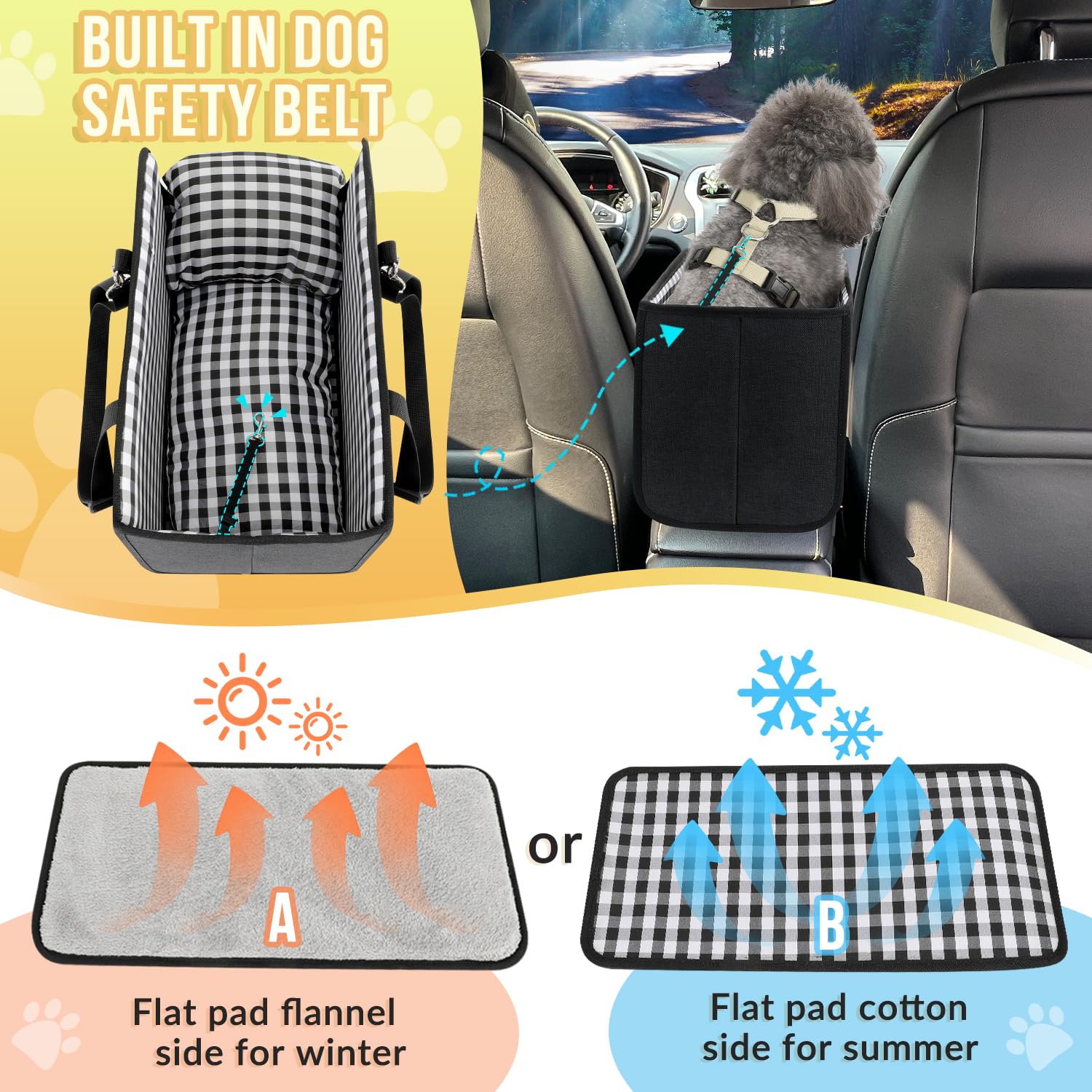 SlowTon console dog car seat with included safety belt for added security.