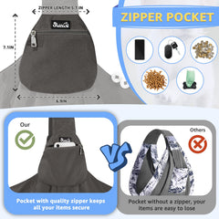 Front pocket detail for treats, wallet, and essentials within easy reach.