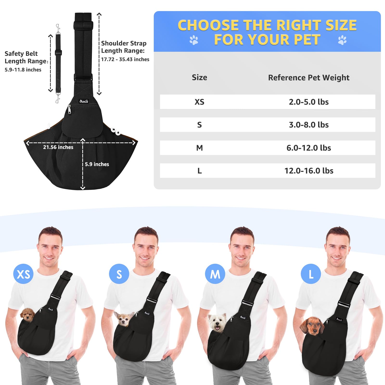 SlowTon dog carrier sling adjustable length fits different heights.