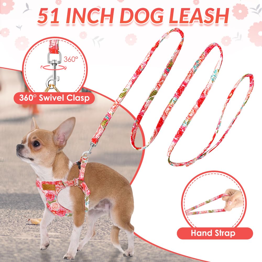 SlowTon XXS Pink Rose harness with leash attached for tangle-free walks