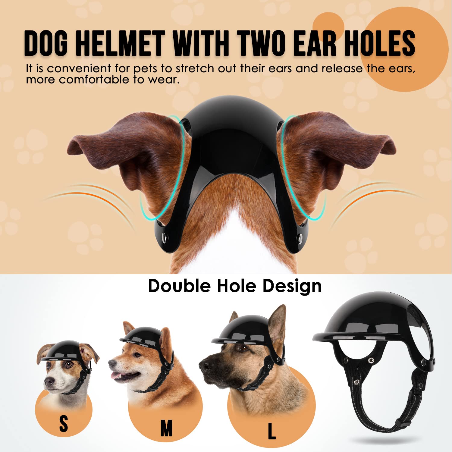 SlowTon dog helmet with ear holes enabling comfortable wearing.