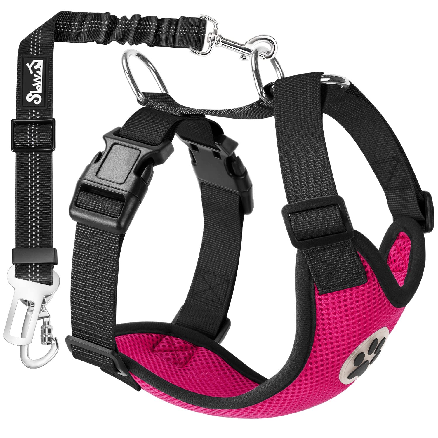 SlowTon dog seat belt harness front view, secure car travel.