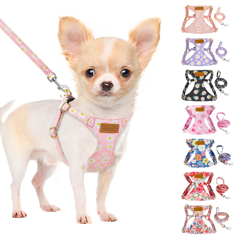SlowTon no pull harness pink daisy xxs front view for small dogs