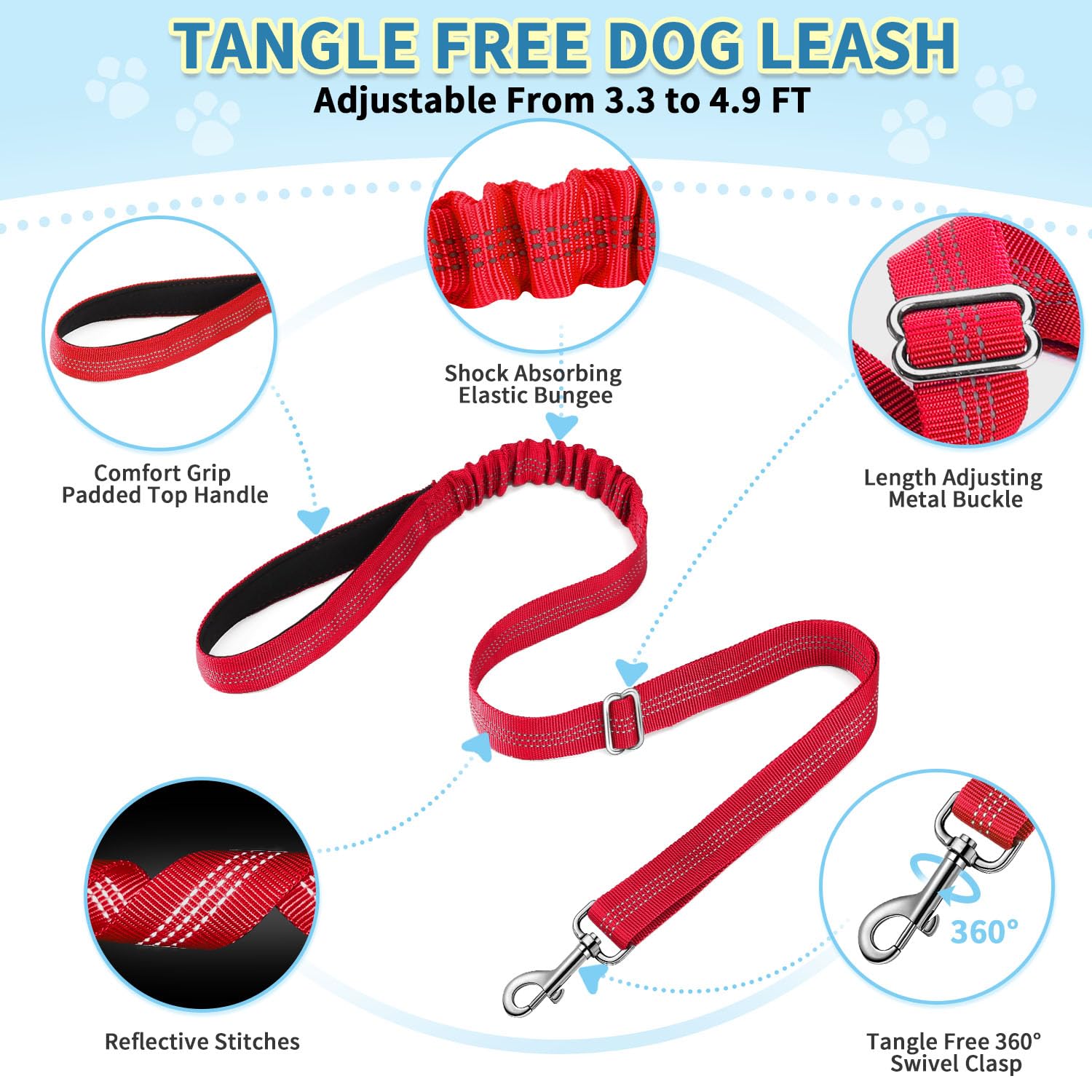 SlowTon 4 ft nylon leash absorbs shocks to reduce strain on you and dog.